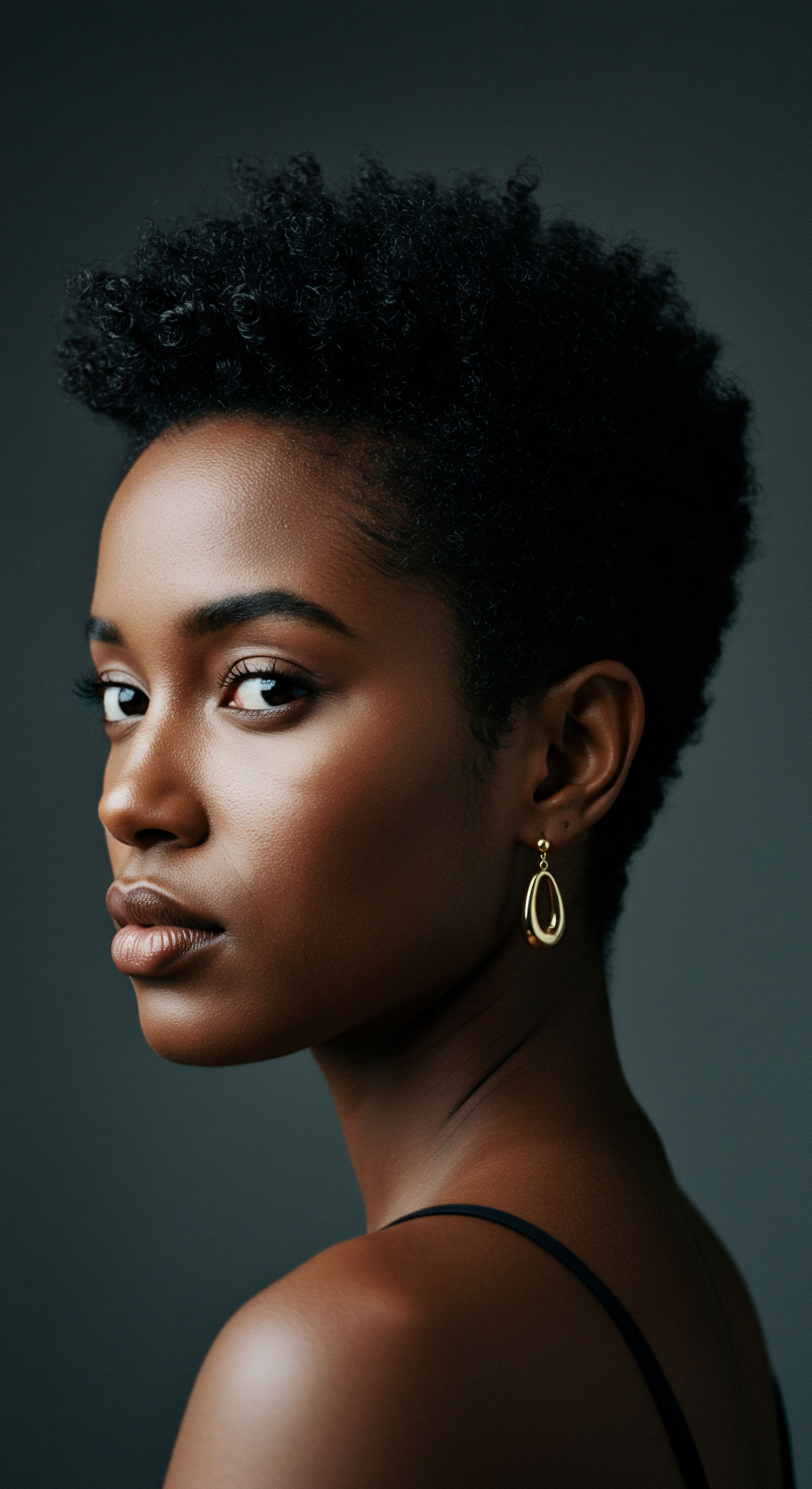 Radiant Black Skin And Defined Coils Embracing Textured Hair Legacy Showcasing radiant melanin-rich skin and beautifully defined coily textured hair, this captivating portrait embodies exceptional Black hair care practices. It emphasizes deep hydration, natural pattern and spring, for vital scalp health, truly celebrating profound heritage through sophisticated styling techniques.
