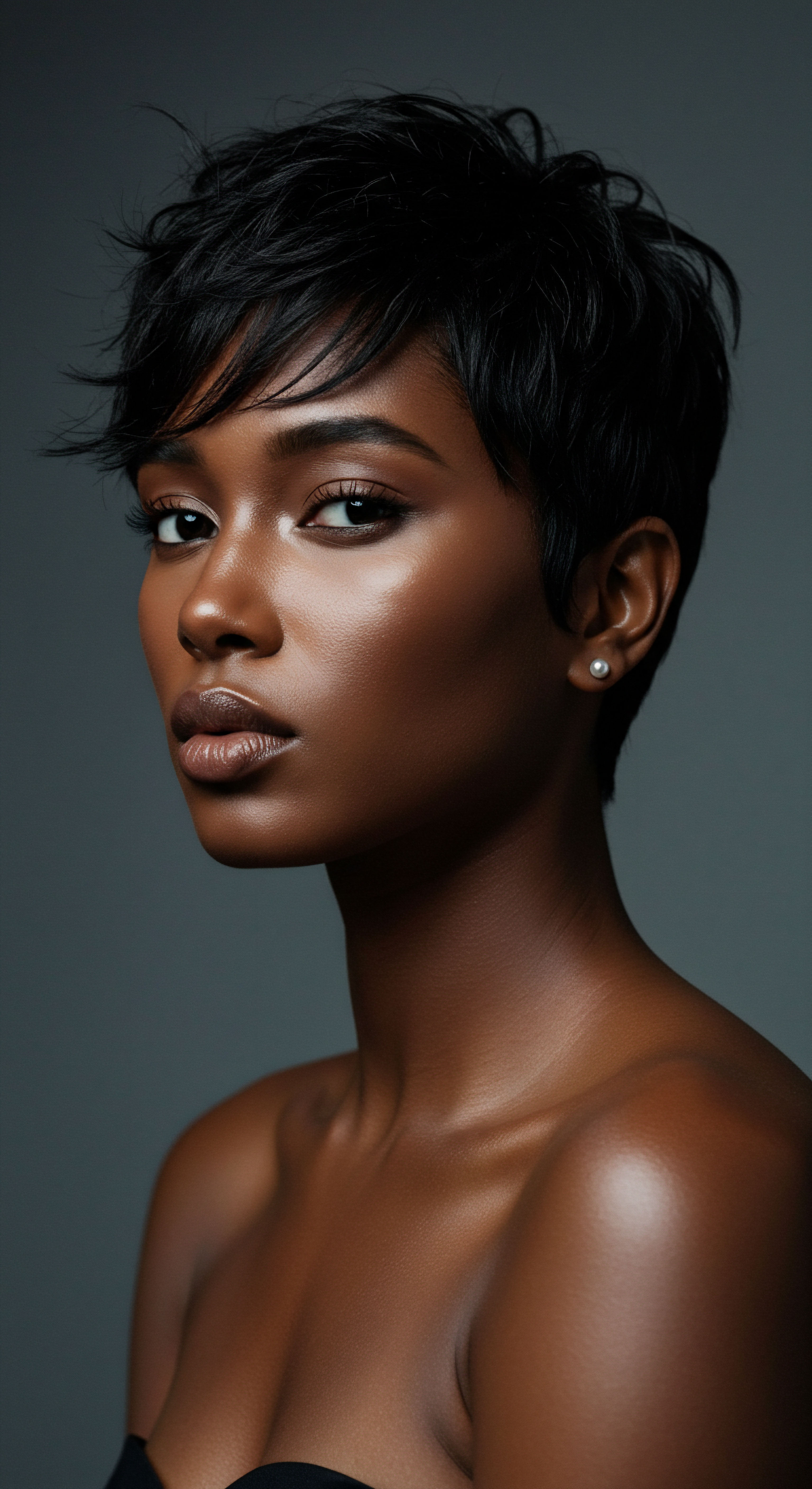 Radiant Black Textured Hair Showcasing Coil Pattern and Scalp Health Legacy This close-up features an individual celebrating profound Black textured hair with a short, sculpted coil pattern, indicative of superior hydration and diligent scalp health. Her natural sheen on melanin-rich skin reflects holistic care regimens, embodying ancestral strength and contemporary beauty through expert product absorption and purposeful styling techniques.