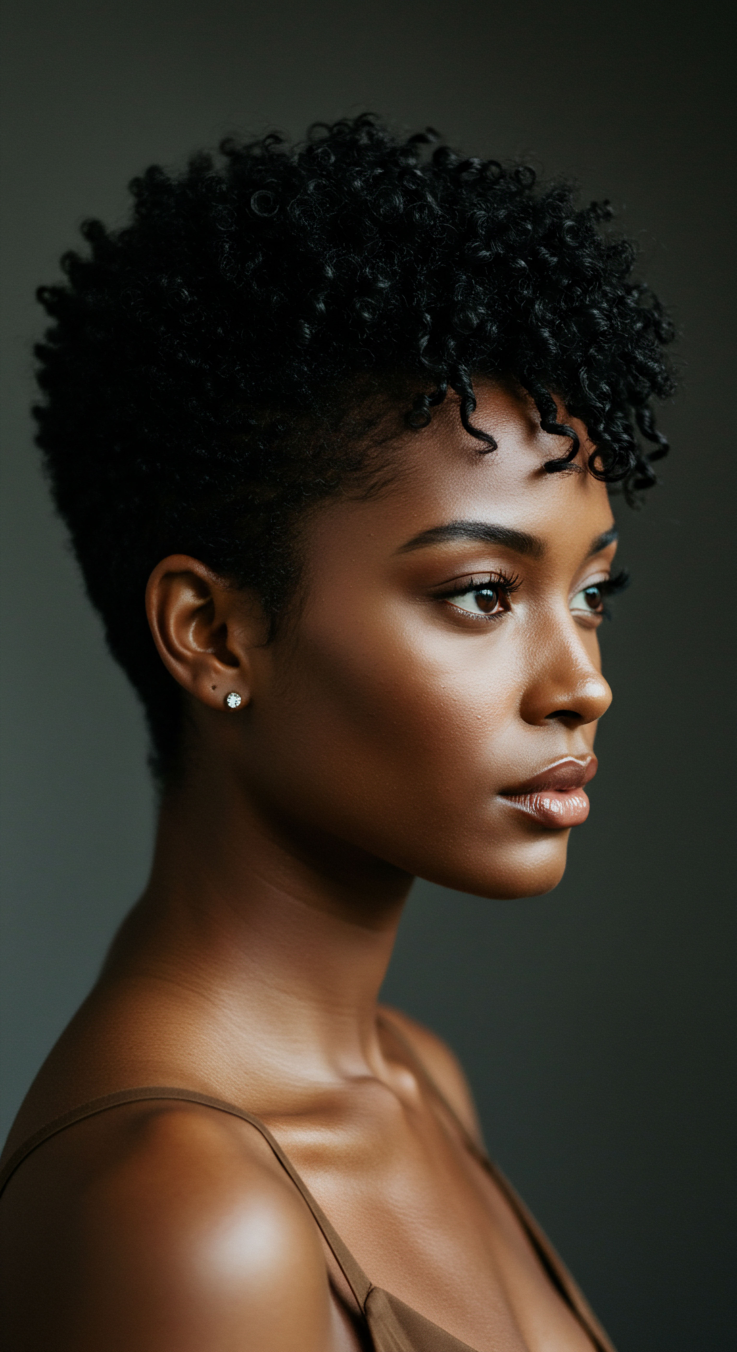 Radiant Natural Textured Hair Showcasing Authentic Coily Pattern A captivating profile captures a woman’s vibrant textured hair, revealing exquisite coily patterns with brilliant sheen. This celebrates Black Hair heritage through dedicated hair care promoting optimal hydration, remarkable pattern definition, and refined styling that enhances hair strength and overall scalp health.