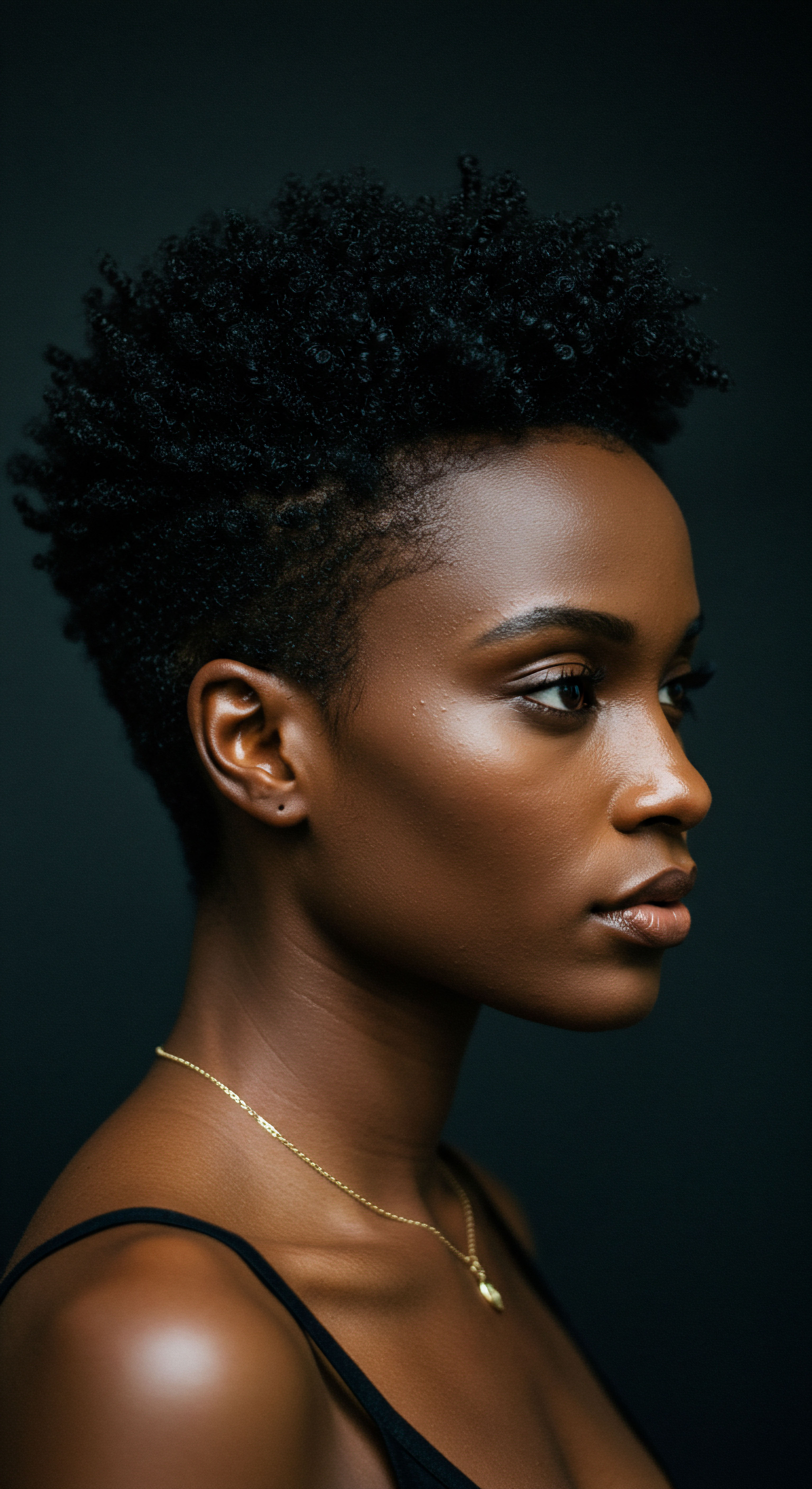 Showcasing Expert Textured Hair Care Styling and Heritage Beauty Roothea celebrates the profound beauty of perfectly defined Afro-texture and luminous skin. Each distinct coil is a testament to meticulous hydration and diligent scalp health from consistent expert care. This image embodies deep ancestral heritage through sophisticated natural hair styling, emphasizing texture integrity.