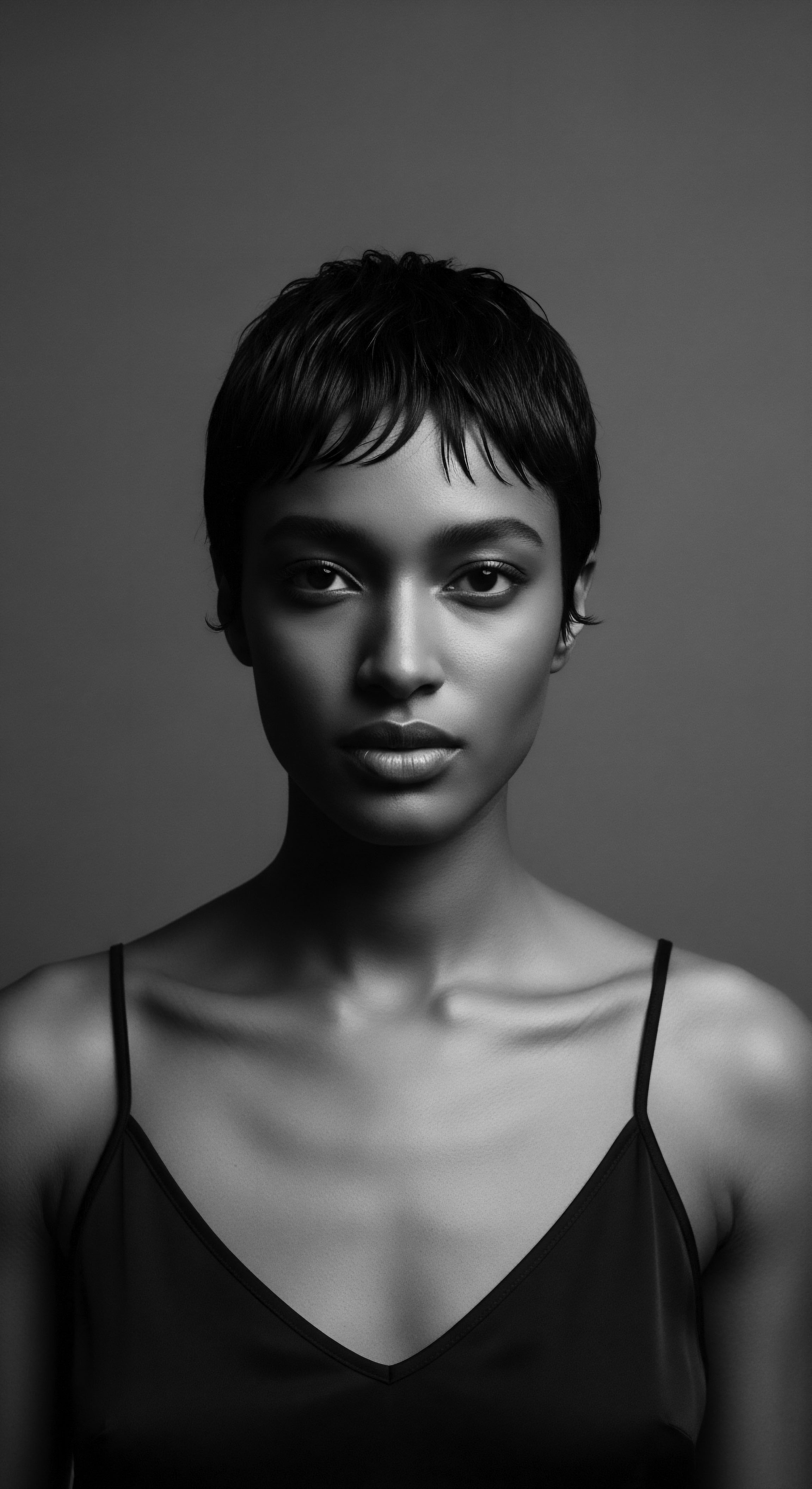 The refined image captures a sense of empowerment through its minimalist composition, celebrating the innate beauty and expressive potential inherent in natural hair formations. The portrait embodies a connection to ancestral heritage while embracing a distinctly modern aesthetic of self-assured styling and textured celebration.