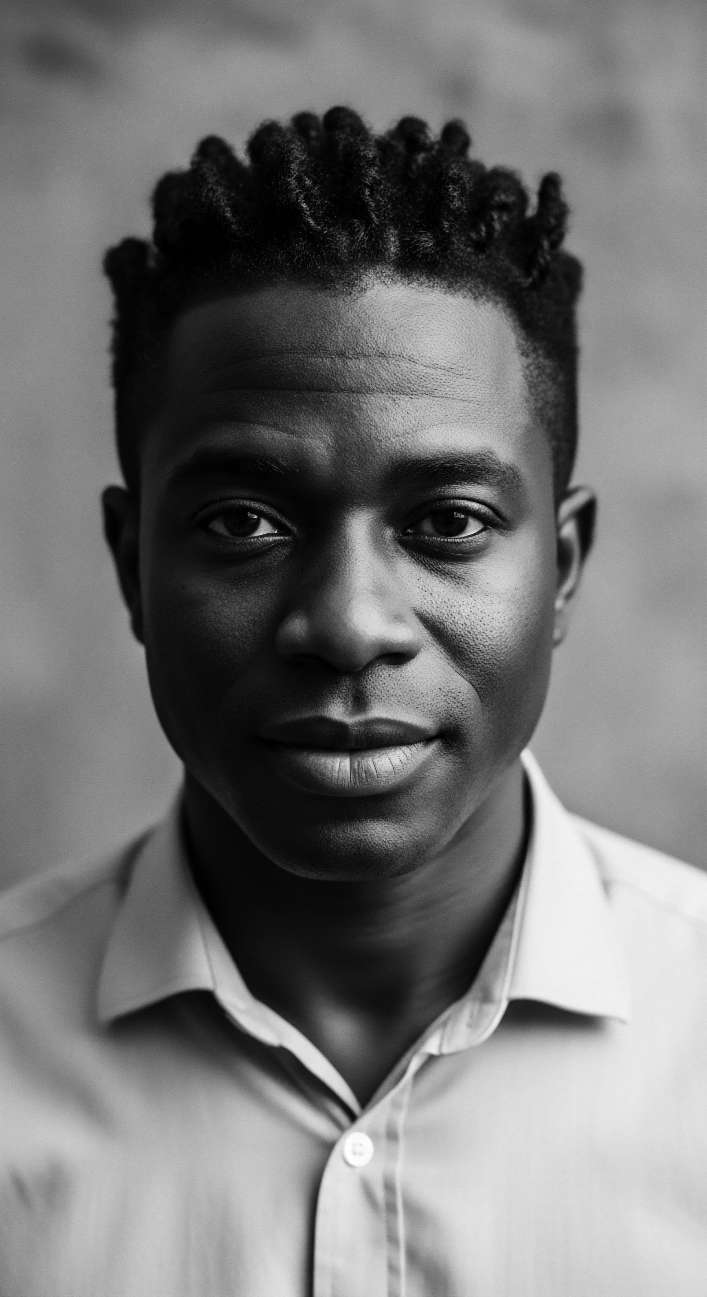Striking Portrait of a Young Black Man with Coiled Textured Hair The photograph explores the intersection of identity and heritage as seen through the texture of Black hair, the portrait inspires contemplation on ancestral connections and the rich legacy of hair care traditions while illuminating the individual's beauty and strength.
