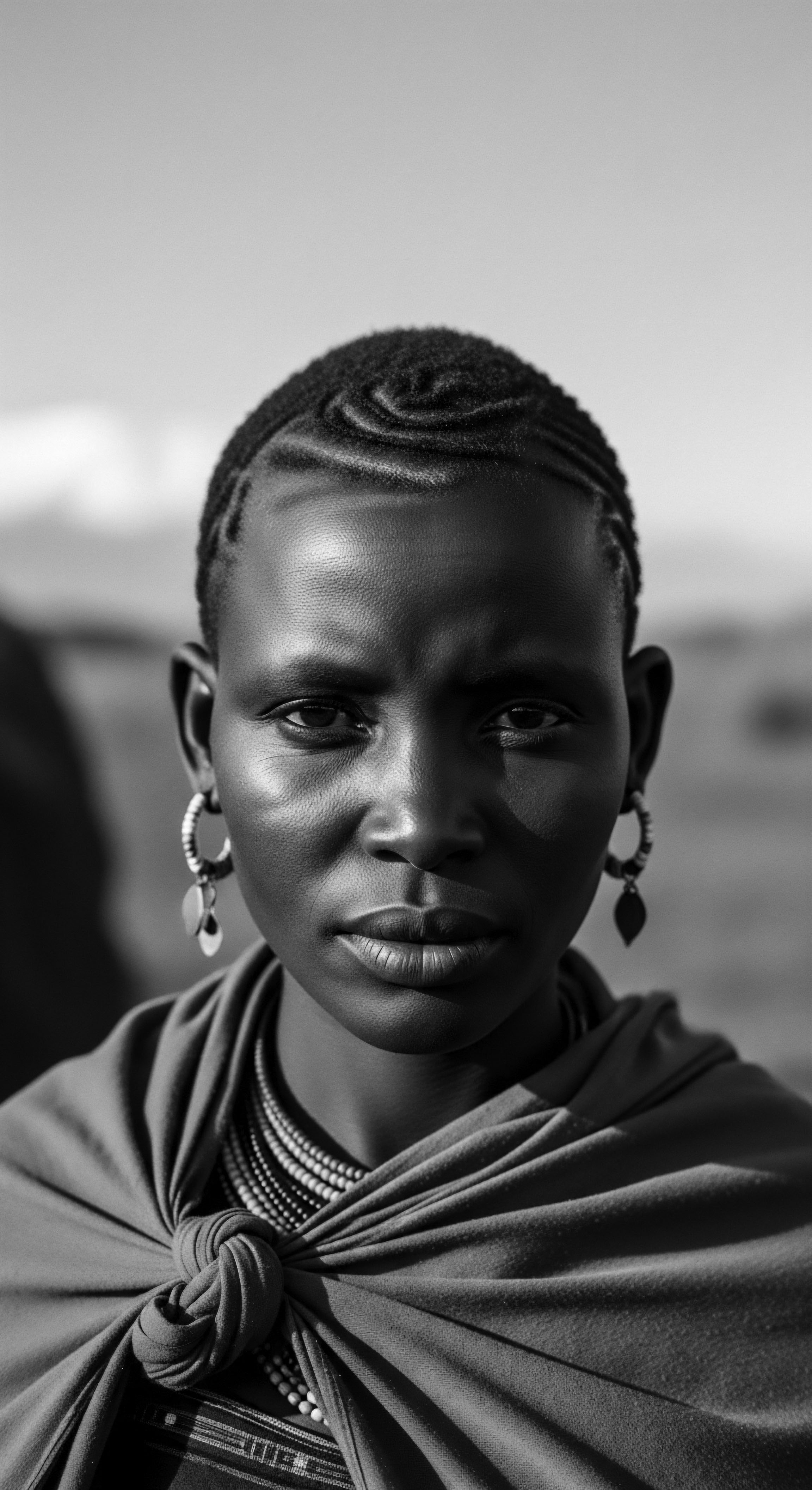 Striking Portrait of Maasai Woman Displaying Traditional Hairstyle and Adornments This evocative portrait invites contemplation on Maasai beauty ideals the short, meticulously coiled hairstyle is a profound expression of cultural identity and ancestral heritage, while her direct gaze and traditional adornments narrate stories of resilience and the enduring strength of indigenous traditions.