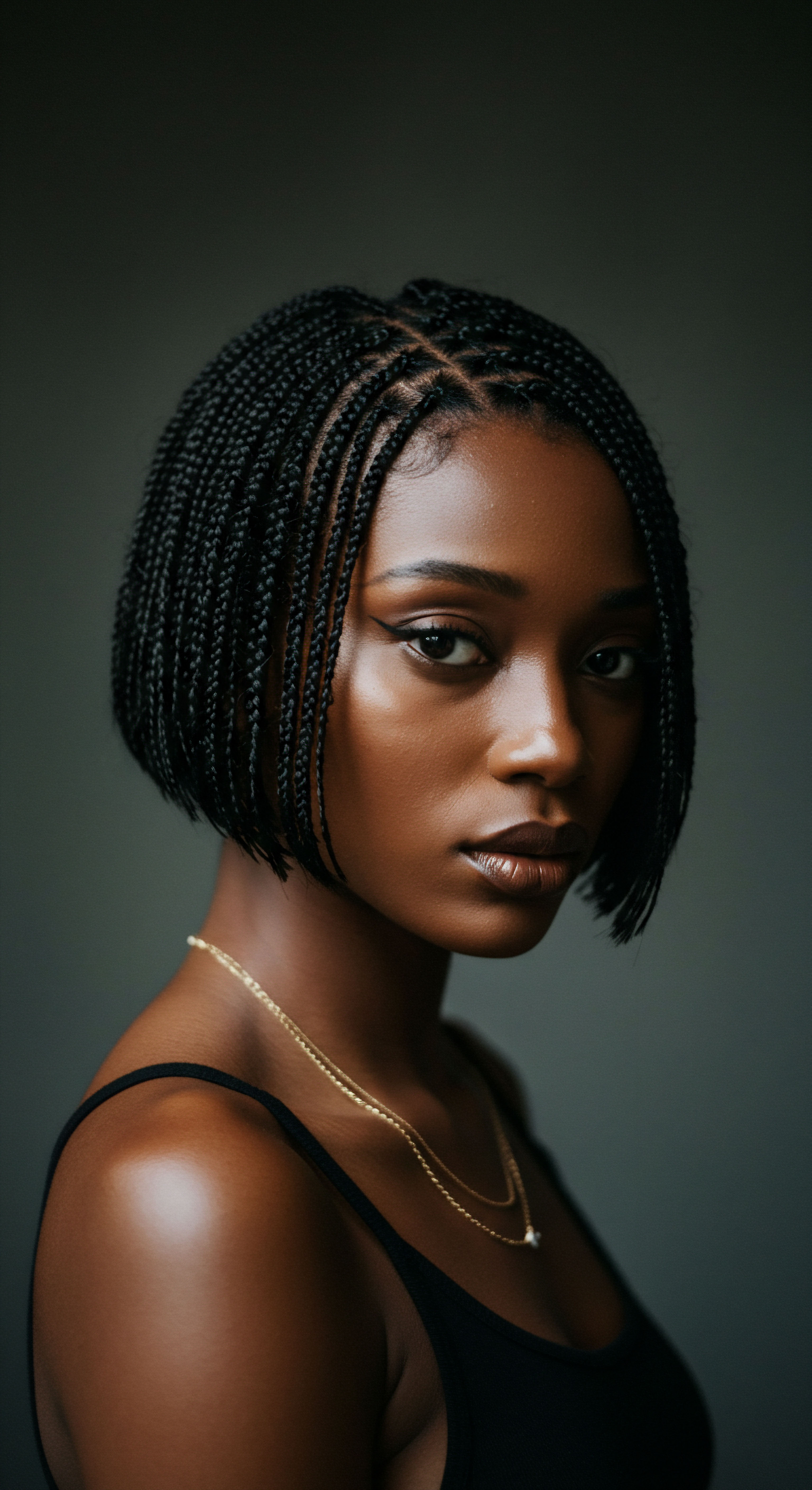 Stunning Protective Styling Textured Hair Mastery Box Braids Defined Precision Showcasing radiant black hair mastery, this portrait features intricate small box braids, an ancestral protective style. The lustrous textured hair highlights superior hydration and vibrant scalp health, reflecting meticulous pattern integrity. This truly embodies dedicated heritage-infused hair care and artistic maintenance.