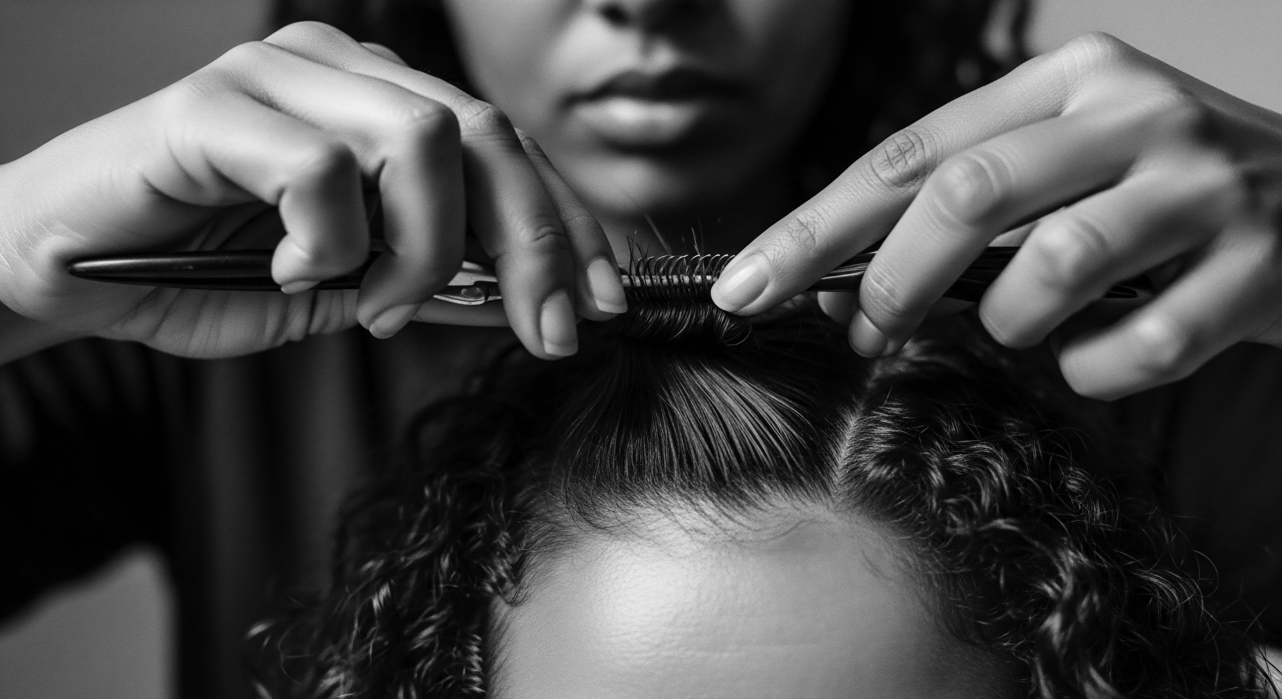 Stylist’s Hands Precisely Sectioning Textured Hair for Protective Style Application Expert hands meticulously sectioning afro-textured hair for a protective style application highlights the dedication to preserving ancestral heritage, showcasing the intertwined beauty and holistic wellness within Black hair traditions, and affirming the deep connection to care practices and expressive artistry.