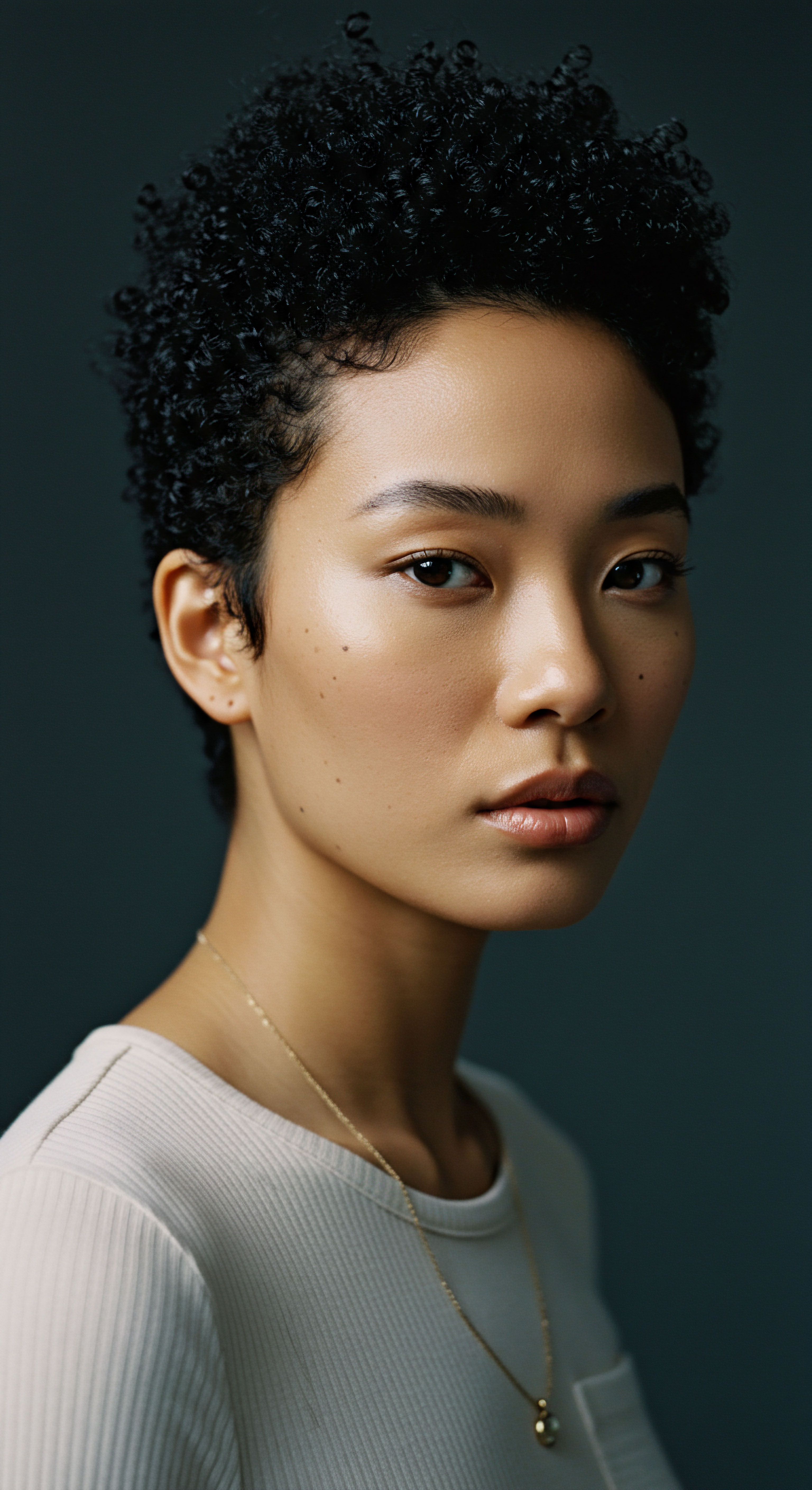 Textured Hair Portrait Displaying Defined Coils and Heritage Styling Practices This captivating portrait highlights the intricate coily pattern and remarkable strand definition of her hair. Reflecting intentional protective styling and advanced hydration techniques, her healthy afro-texture embodies deep ancestral heritage, inspiring thoughtful care for melanin-rich strands and natural beauty.