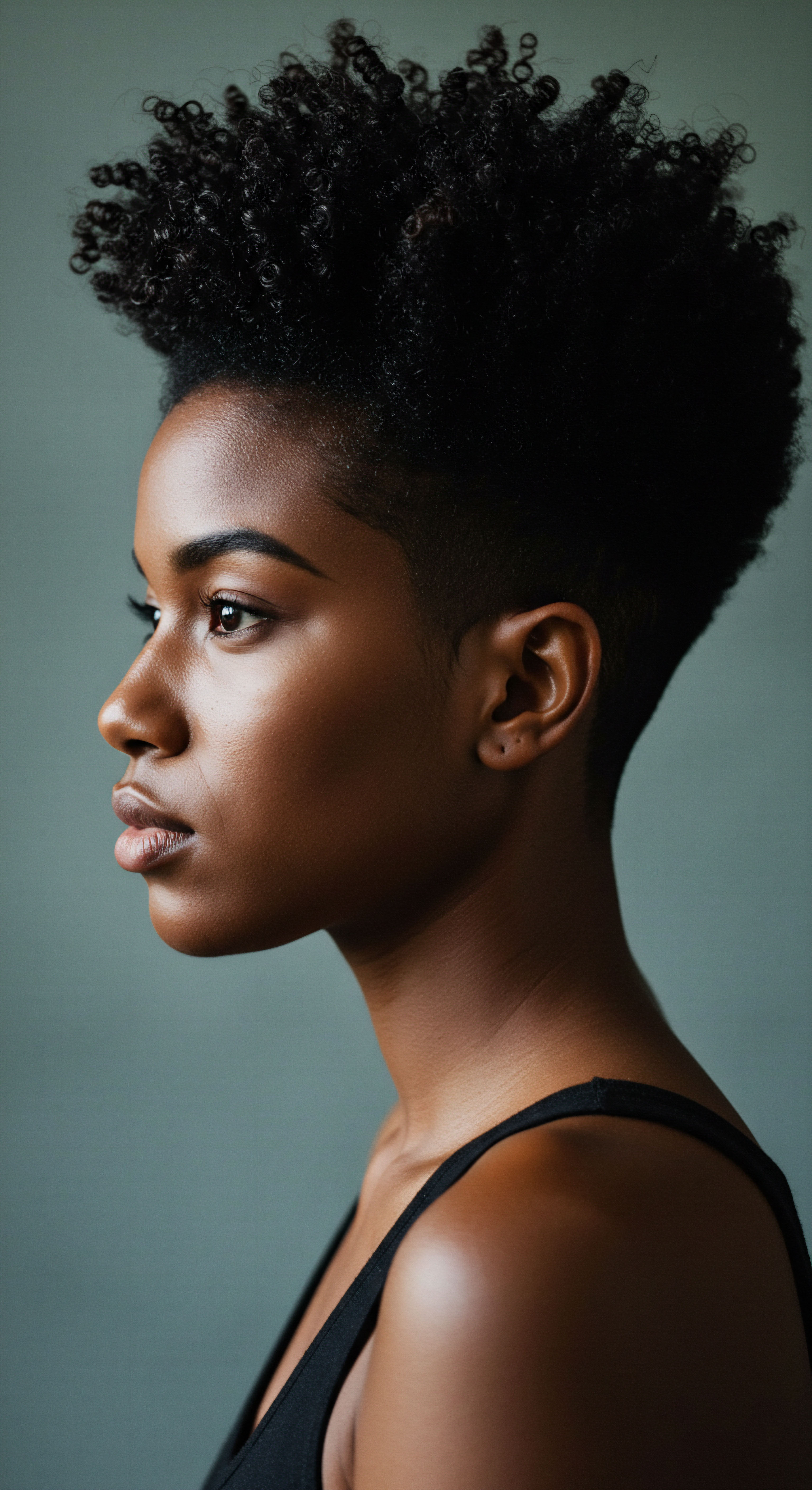 Textured Hair Portrait Highlighting Coily Heritage Styling This portrait of a woman's afro-textured hair exemplifies its inherent strength and beauty. Defined high-density coils showcase masterful volumetric styling and pattern integrity. Optimal hydration and advanced care reflect rich Black Hair heritage through dedicated natural styling practices.