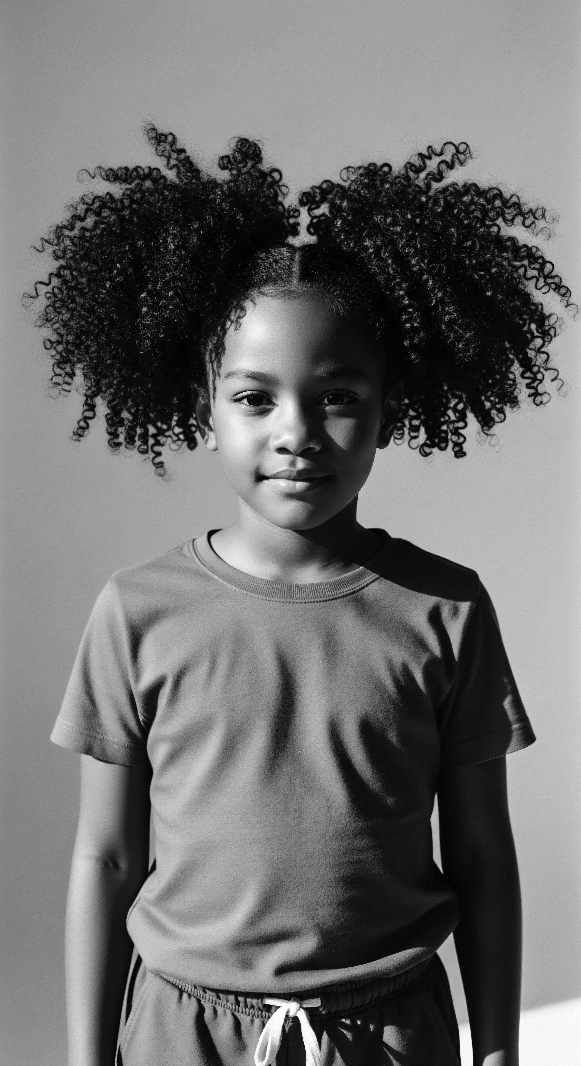 This black and white study captures a young girl's confident gaze, framed by abundant type 4, afro textured hair, highlighting the natural beauty and unique coil formations integral to black hair traditions and self expression. The artistic choice celebrates cultural pride, hair wellness, and individuality.